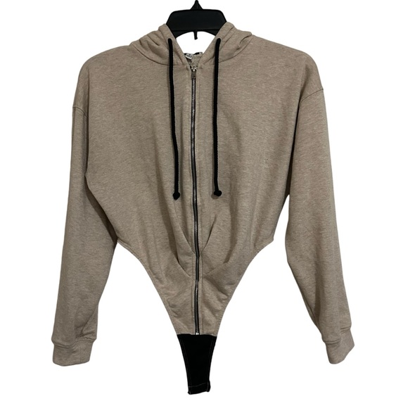 FASHION NOVA NWOT Loungin' Around Hoodie Bodysuit *Oatmeal S - Picture 4 of 13